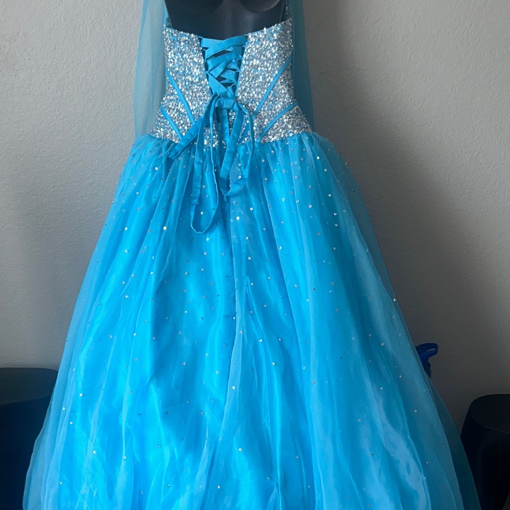 Sparkling Blue Strapless Gown - Picture 5 of 5